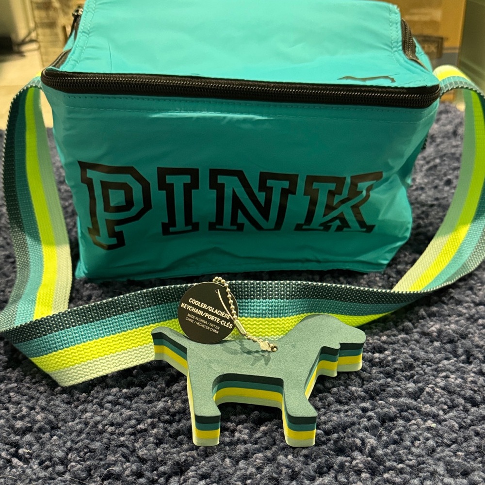PINK Victoria's Secret Aqua cooler with Colorful Strap